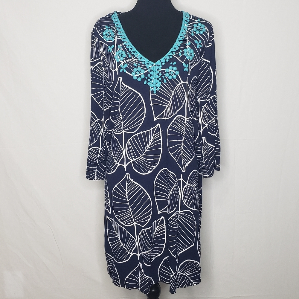 Boden Freya Novelty Embellished Jersey Tunic Mini Dress Size 16 Coastal Bohemian